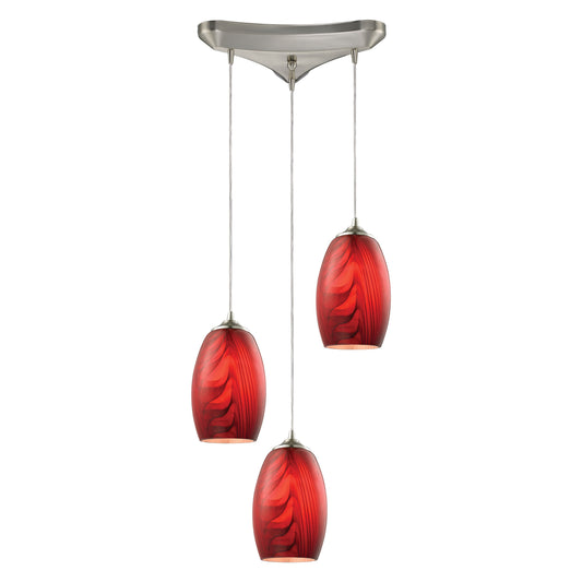 ELK SHOWROOM 31610/3 Tidewaters 10'' Wide 3-Light Pendant - Satin Nickel with Ruby Glass