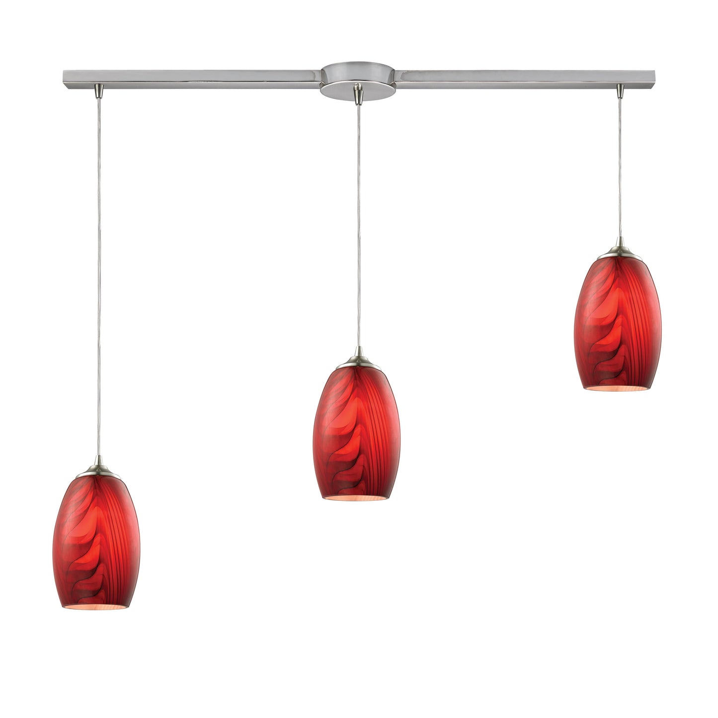 ELK SHOWROOM 31610/3L Tidewaters 36'' Wide 3-Light Pendant - Satin Nickel with Ruby Glass