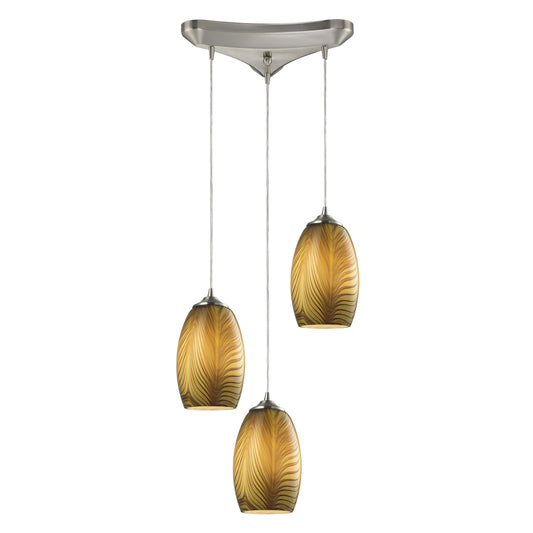 ELK SHOWROOM 31630/3 Tidewaters 10'' Wide 3-Light Pendant - Satin Nickel with Amber Glass