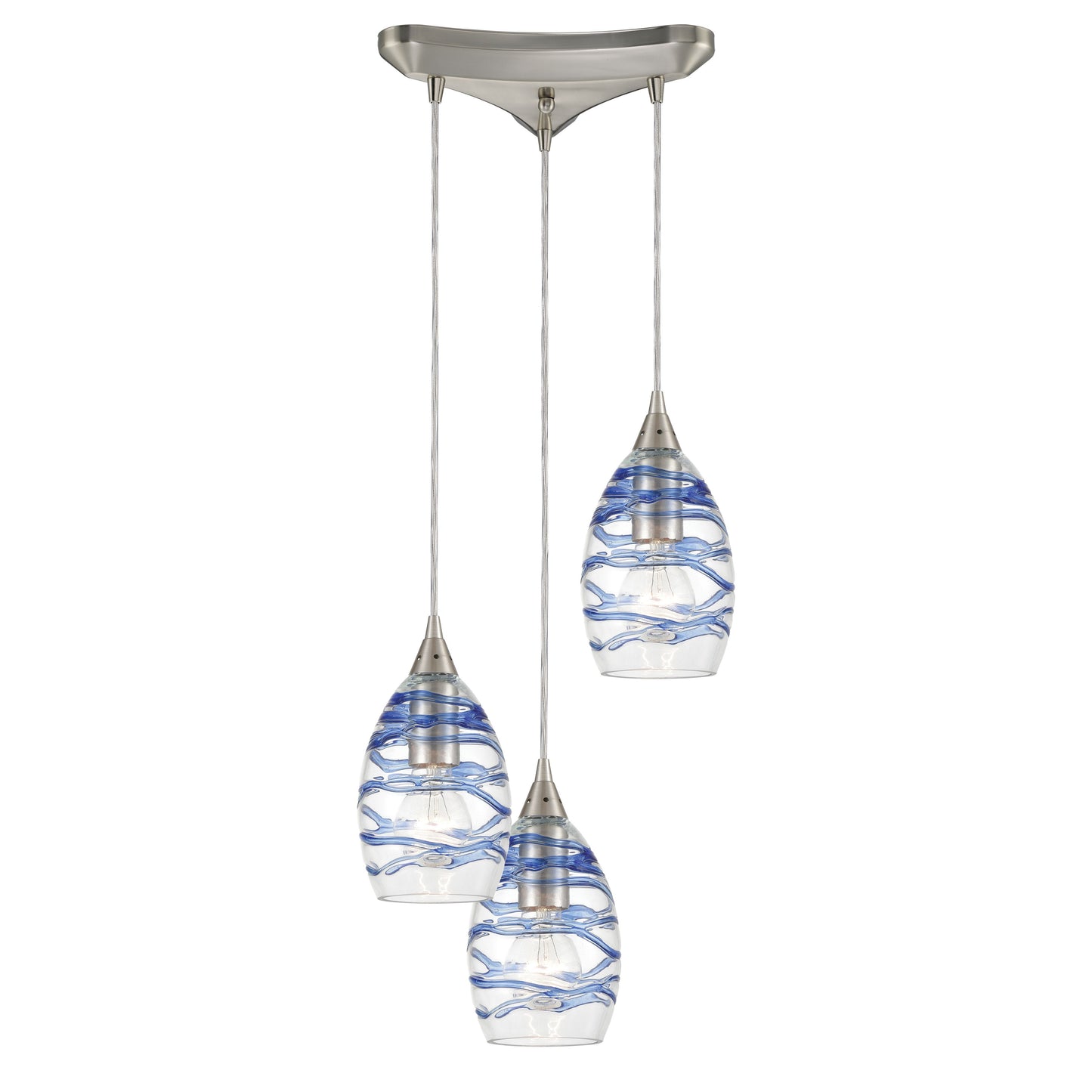 ELK SHOWROOM 31742/3 Vines 12'' Wide 3-Light Pendant - Satin Nickel with Blue Glass