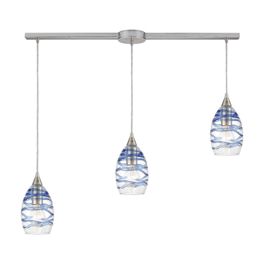 ELK SHOWROOM 31742/3L Vines 36'' Wide 3-Light Pendant - Satin Nickel with Blue Glass