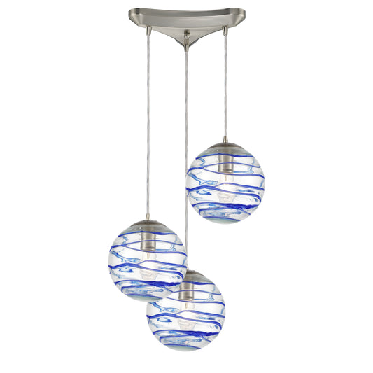 ELK SHOWROOM 31743/3 Vines 12'' Wide 3-Light Pendant - Satin Nickel with Blue Glass