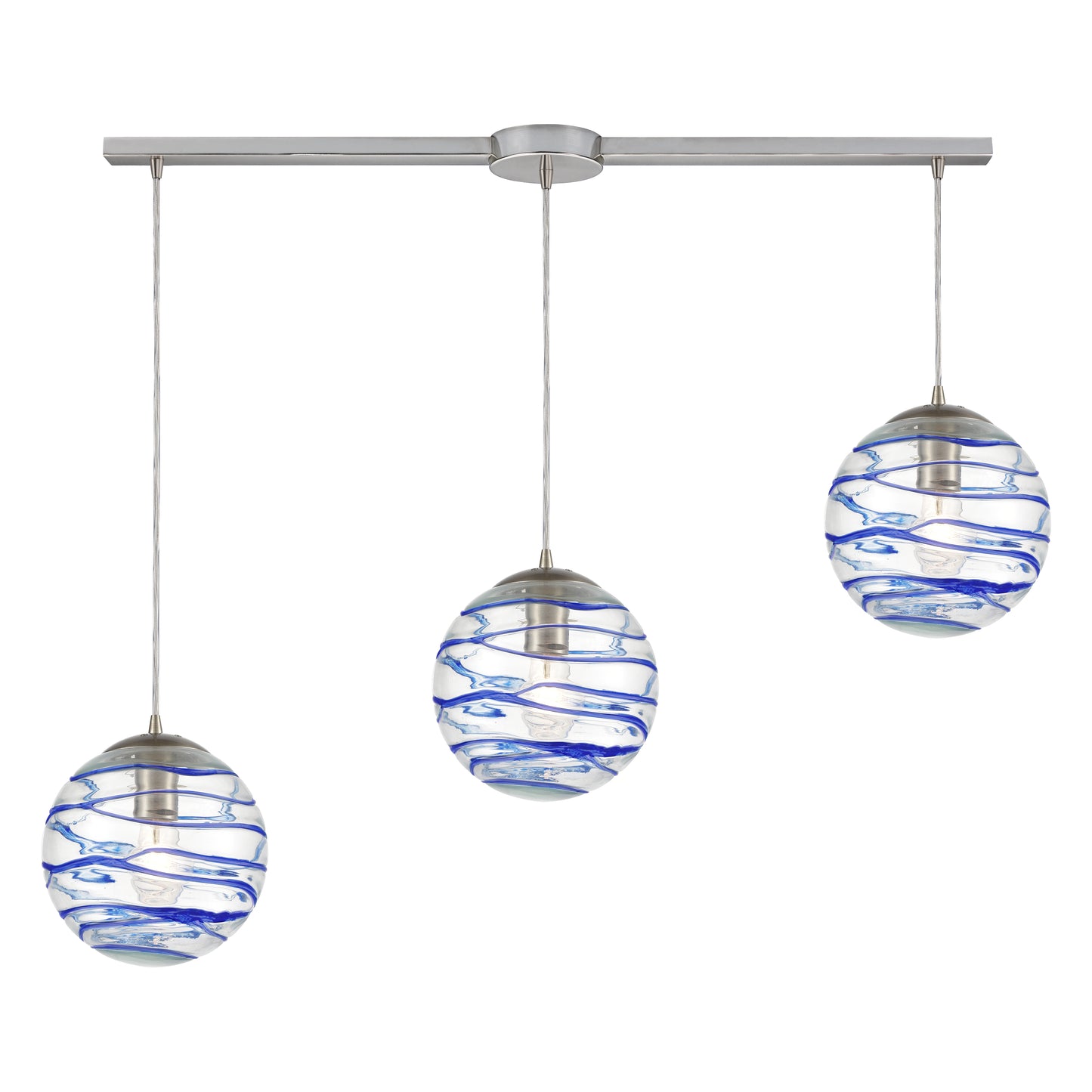 ELK SHOWROOM 31743/3L Vines 36'' Wide 3-Light Pendant - Satin Nickel with Blue Glass