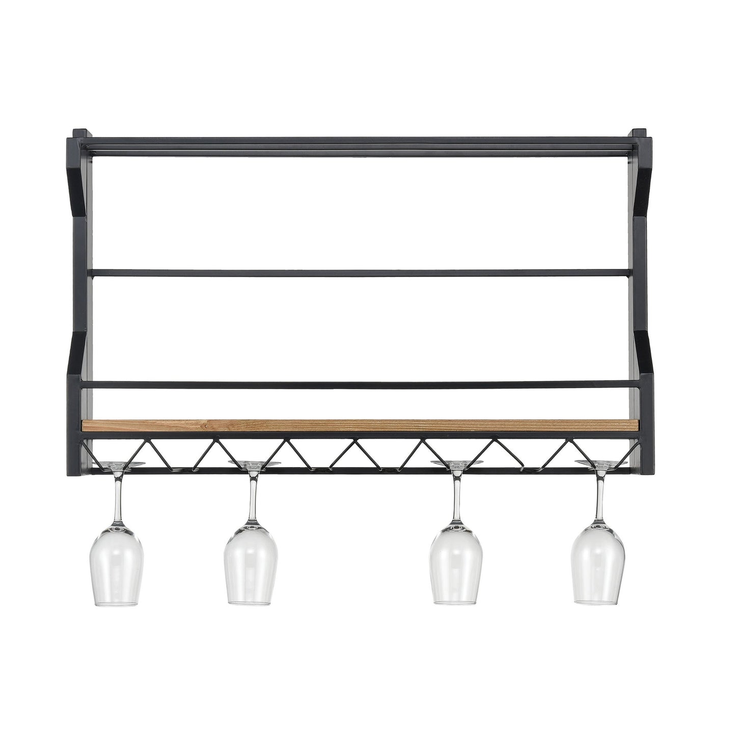 ELK STUDIO 3187-011 Wavertree Hanging Wine and Glass Rack in Black and Natural Fir Wood