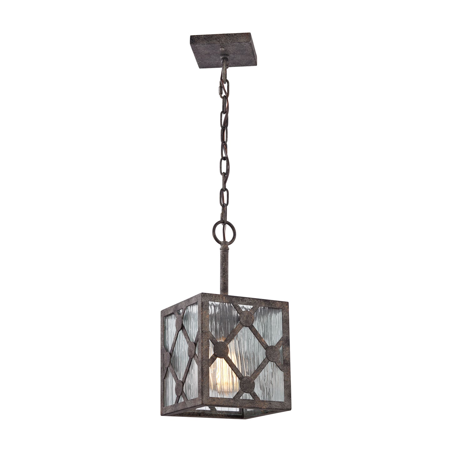 ELK SHOWROOM 32122/1 Radley 1-Light Mini Pendant in Malted Rust with Clear Raindrop Glass Panels