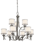 KICHLER 42382AP Lacey 29.5" 9 Light 2 Tier Chandelier with Satin Etched Cased Opal Inner Diffusers and White Translucent Organza Outer Shade in Antique Pewter