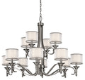 KICHLER 42383AP Lacey 32" 12 Light 3 Tier Chandelier with Satin Etched Cased Opal Inner Diffusers and White Translucent Organza Outer Shade in Antique Pewter