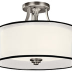 KICHLER 42386AP Lacey 15" 3 Light Semi Flush With Satin Etched Cased Opal Inner Diffusers And White Translucent Organza Outer Shade In Antique Pewter
