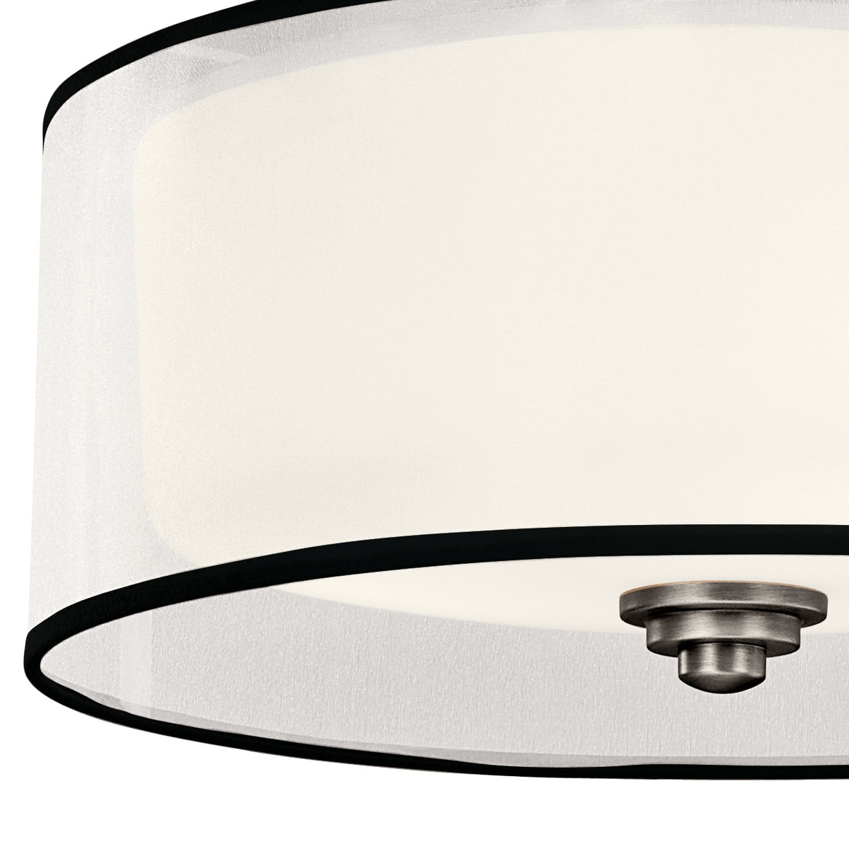 KICHLER 42386AP Lacey 15" 3 Light Semi Flush With Satin Etched Cased Opal Inner Diffusers And White Translucent Organza Outer Shade In Antique Pewter