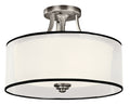 KICHLER 42386AP Lacey 15" 3 Light Semi Flush With Satin Etched Cased Opal Inner Diffusers And White Translucent Organza Outer Shade In Antique Pewter