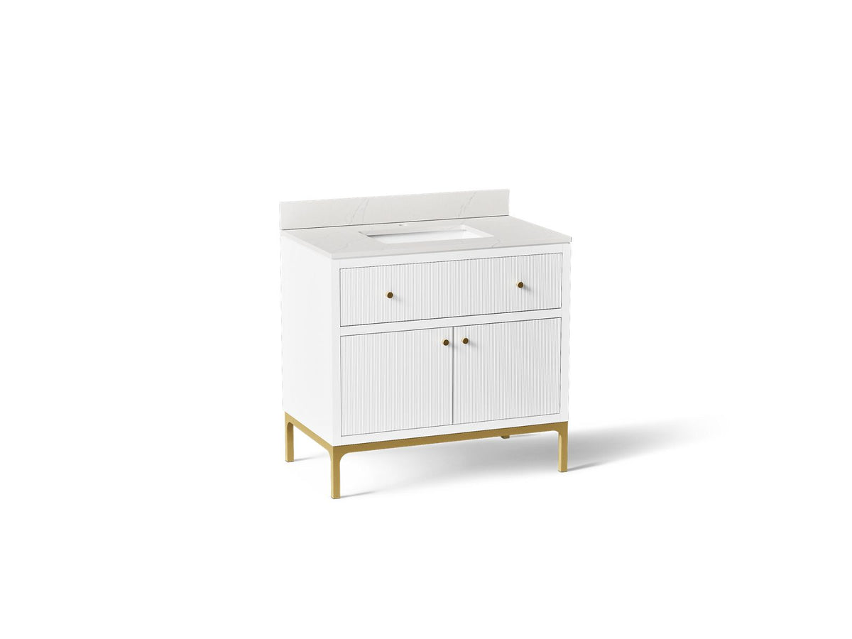 KOHLER K-32760-0 Calpa 36" Bathroom Vanity Cabinet With Sink And Quartz Top - White