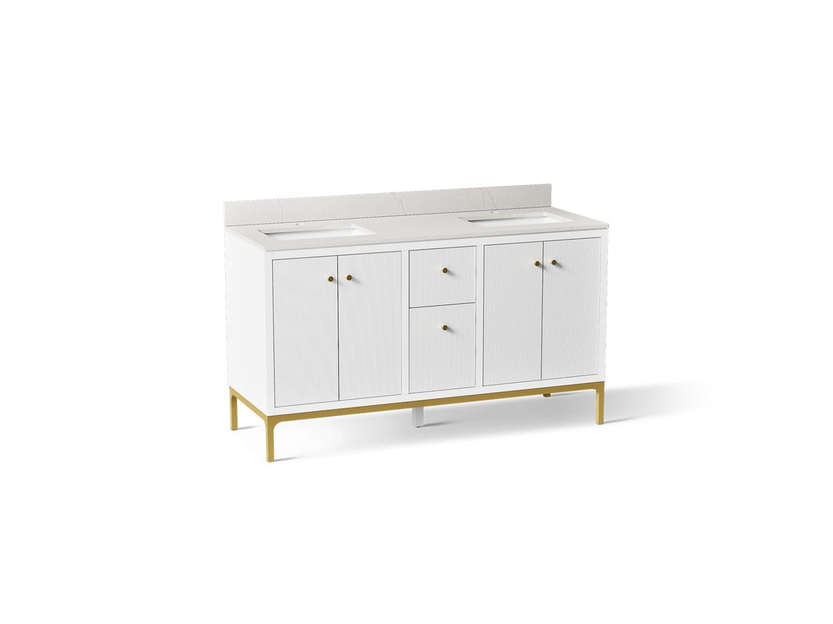 KOHLER K-32835-0 Calpa 60" Bathroom Vanity Cabinet With Sinks And Quartz Top - White