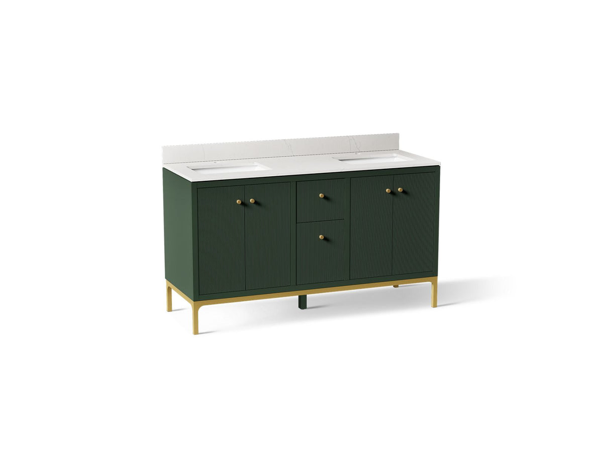 KOHLER K-32835-EMG Calpa 60" Bathroom Vanity Cabinet With Sinks And Quartz Top - Emerald Green