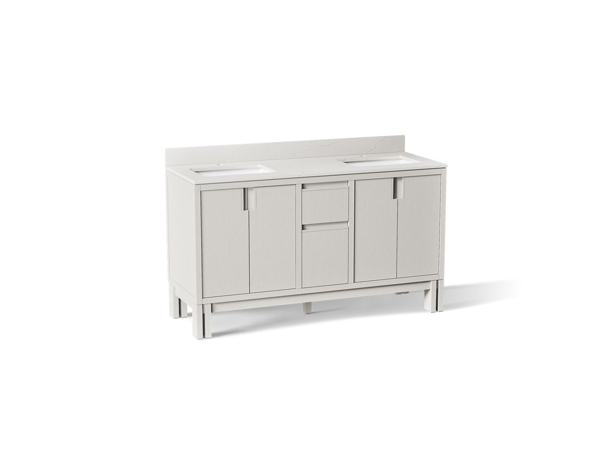KOHLER K-32840-GW0 Solive 60" Bathroom Vanity Cabinet With Sinks And Quartz Top - Gossamer White