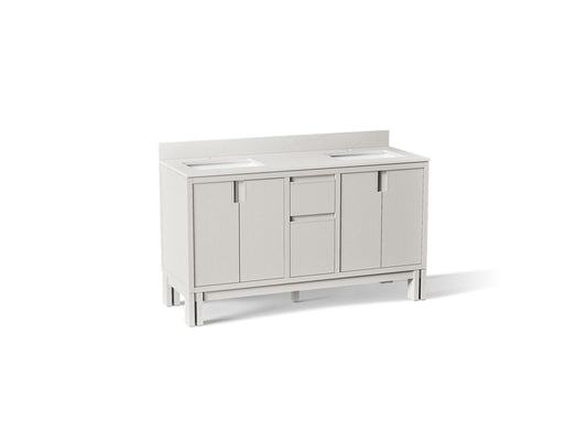 KOHLER K-32840-GW0 Solive 60" bathroom vanity cabinet with sinks and quartz top - Gossamer White