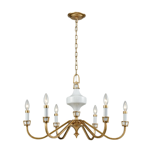 ELK SHOWROOM 33053/6 Ceramique 30'' Wide 6-Light Chandelier - Antique Gold Leaf