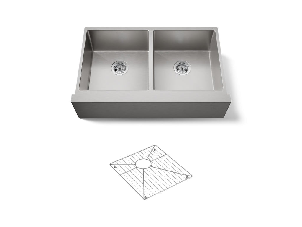 KOHLER K-33159-NA Strive 35-1/2" Undermount Double-Bowl Farmhouse Kitchen Sink With Accessories - Stainless Steel