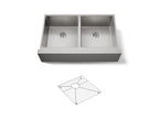 KOHLER K-33159-NA Strive 35-1/2" Undermount Double-Bowl Farmhouse Kitchen Sink With Accessories - Stainless Steel