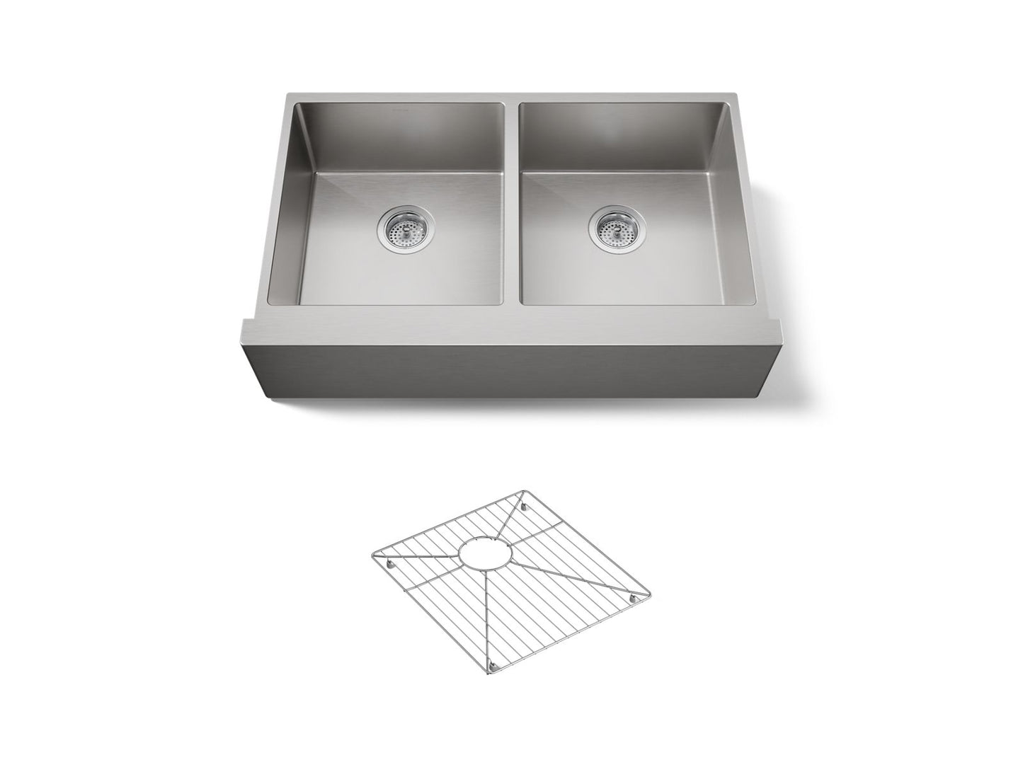 KOHLER K-33159-NA Strive 35-1/2" undermount double-bowl farmhouse kitchen sink with accessories - Stainless Steel