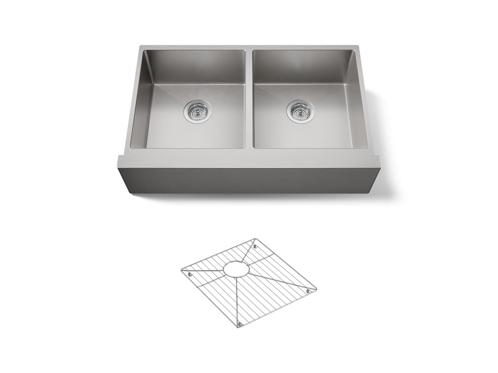 KOHLER K-33159-NA Strive 35-1/2" undermount double-bowl farmhouse kitchen sink with accessories - Stainless Steel