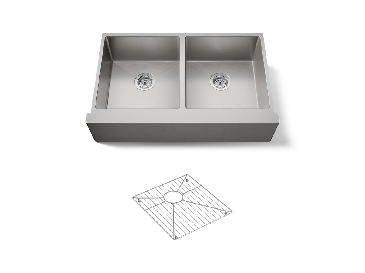 KOHLER K-33159-NA Strive 35-1/2" Undermount Double-Bowl Farmhouse Kitchen Sink With Accessories - Stainless Steel