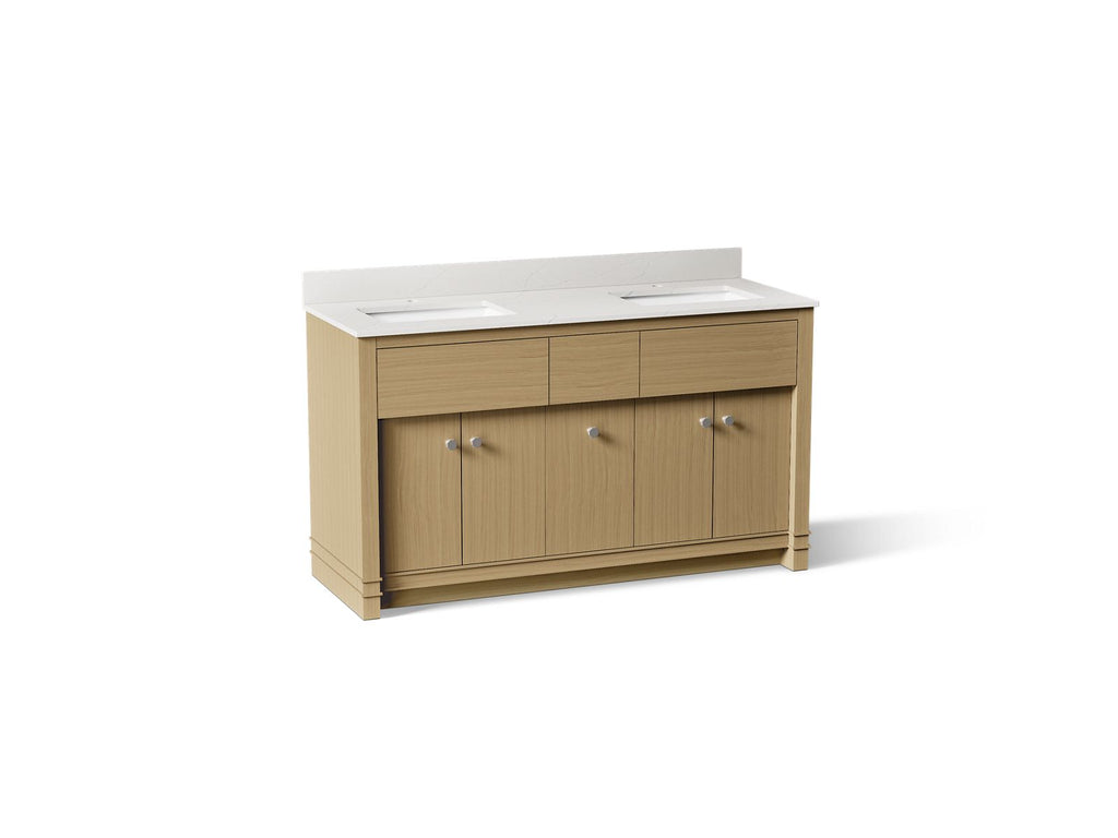 KOHLER K-33293-WEK Alouette 60" Bathroom Vanity Cabinet With Sinks And Quartz Top - Light Oak