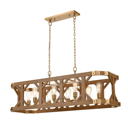 ELK SHOWROOM 33325/8 Structure 48'' Wide 8-Light Linear Chandelier - Medium Oak