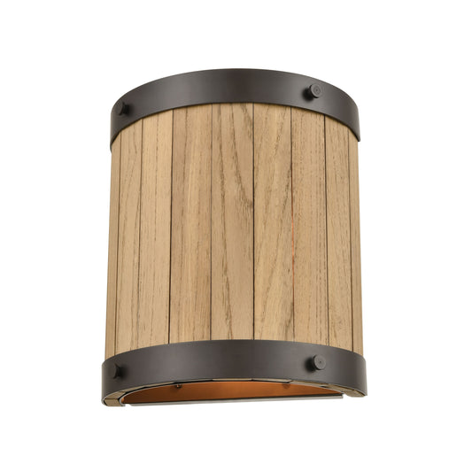 ELK SHOWROOM 33360/2 Wooden Barrel 10'' High 2-Light Sconce - Oil Rubbed Bronze