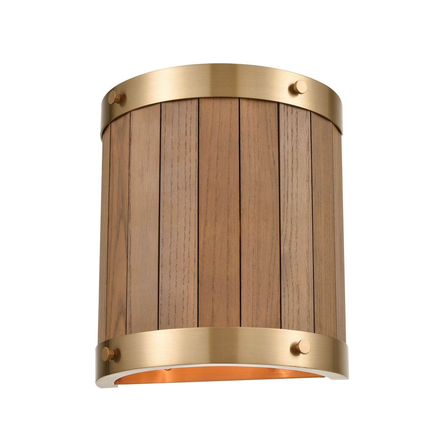 ELK SHOWROOM 33370/2 Wooden Barrel 10'' High 2-Light Sconce - Satin Brass