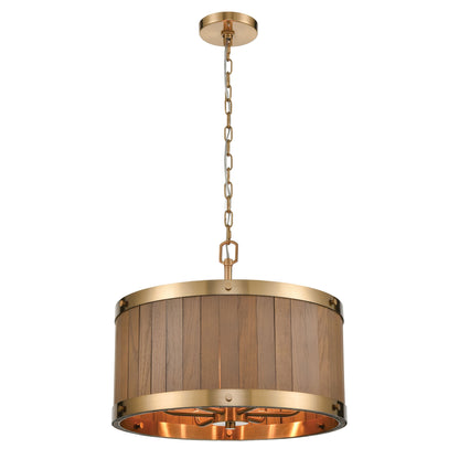 ELK SHOWROOM 33374/6 Wooden Barrel 19'' Wide 6-Light Chandelier - Satin Brass