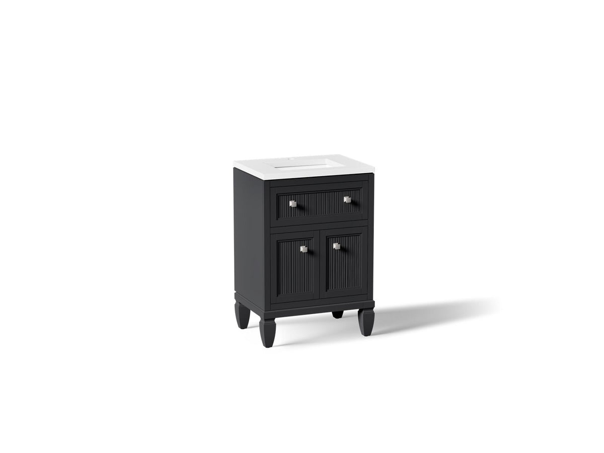 KOHLER K-33535-ASB-1WX Hearthaven 24" Bathroom Vanity Cabinet With Sink And Quartz Top - Slate Grey
