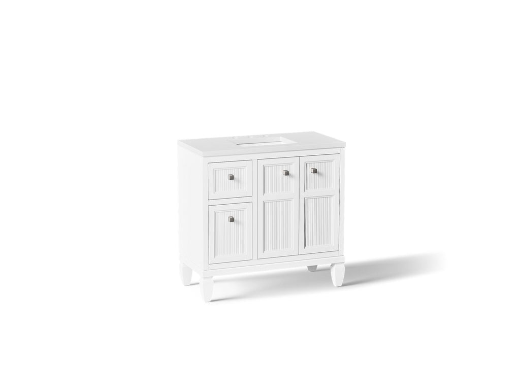 KOHLER K-33537-ASB-0 Hearthaven 36" Bathroom Vanity Cabinet With Sink And Quartz Top - White