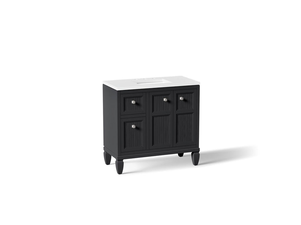 KOHLER K-33537-ASB-1WX Hearthaven 36" Bathroom Vanity Cabinet With Sink And Quartz Top - Slate Grey