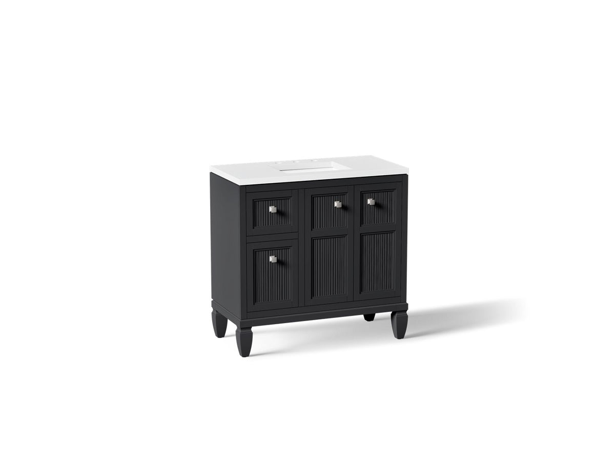 KOHLER K-33537-ASB-1WX Hearthaven 36" Bathroom Vanity Cabinet With Sink And Quartz Top - Slate Grey