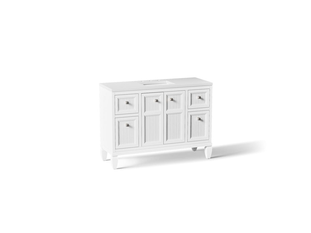 KOHLER K-33538-ASB-0 Hearthaven 48" Bathroom Vanity Cabinet With Sink And Quartz Top - White