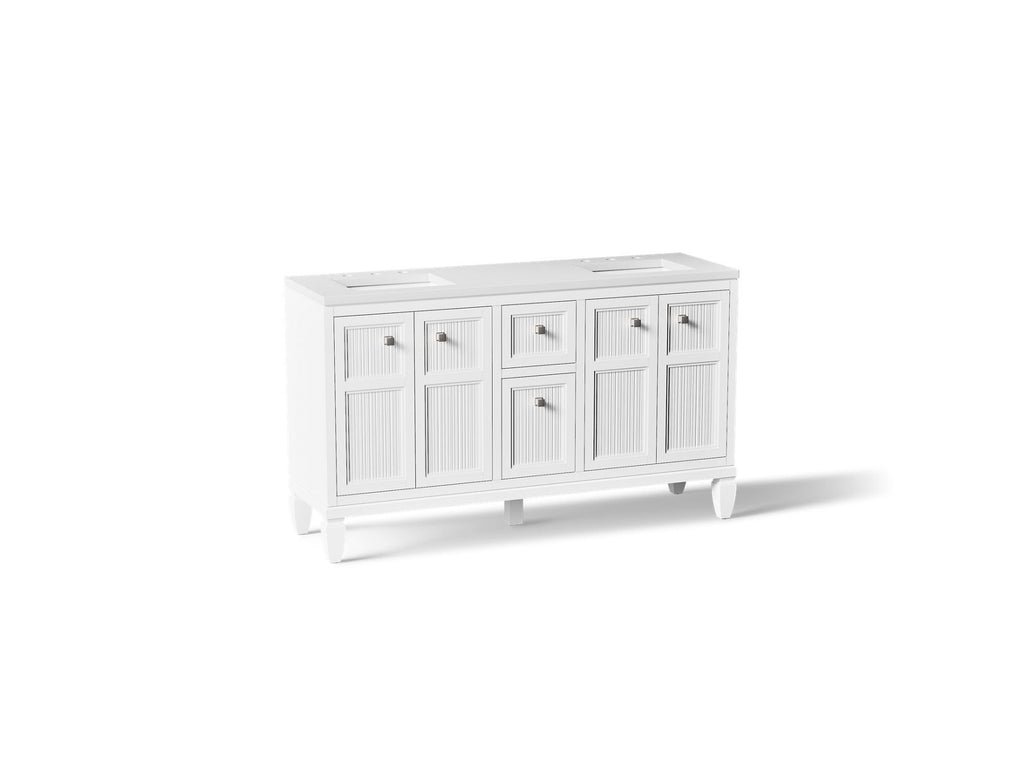 KOHLER K-33539-ASB-0 Hearthaven 60" Bathroom Vanity Cabinet With Sinks And Quartz Top - White