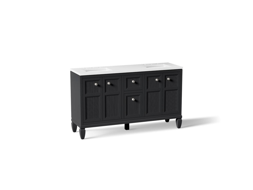 KOHLER K-33539-ASB-1WX Hearthaven 60" Bathroom Vanity Cabinet With Sinks And Quartz Top - Slate Grey