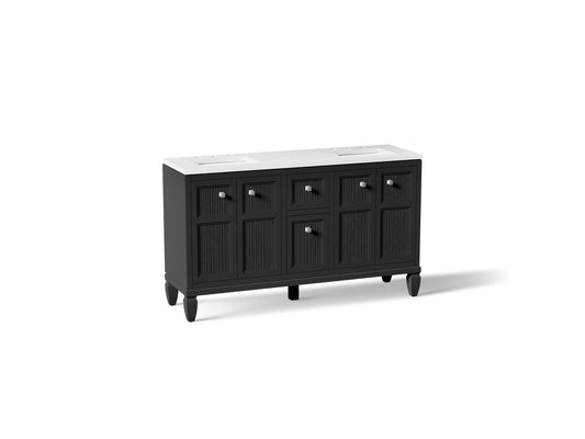 KOHLER K-33539-ASB-1WX Hearthaven 60" bathroom vanity cabinet with sinks and quartz top - Slate Grey