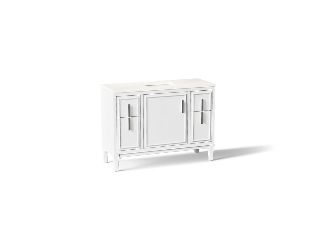 KOHLER K-33546-ASB-0 Southerk 48" Bathroom Vanity Cabinet With Sink And Quartz Top - White