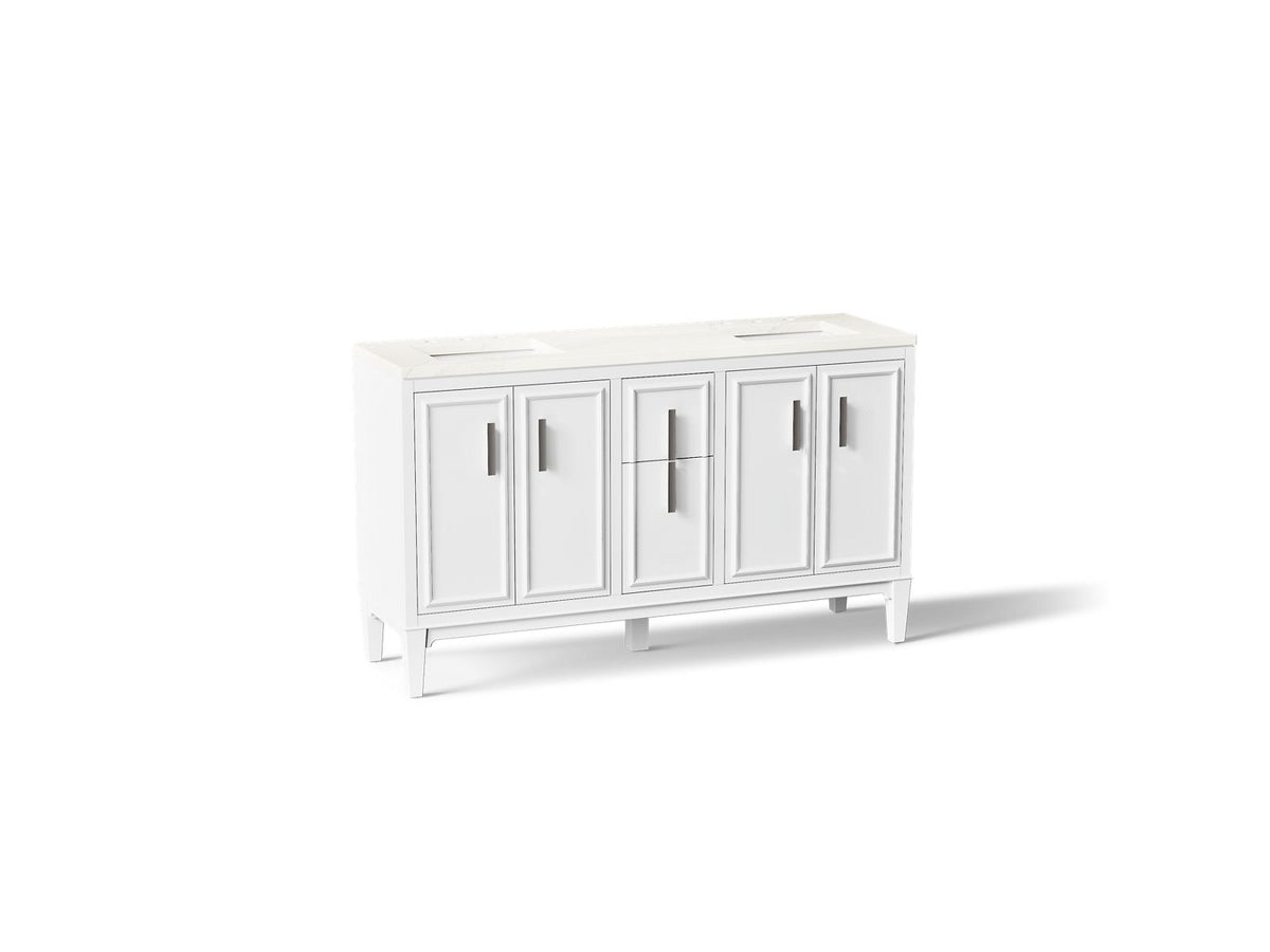 KOHLER K-33547-ASB-0 Southerk 60" Bathroom Vanity Cabinet With Sinks And Quartz Top - White