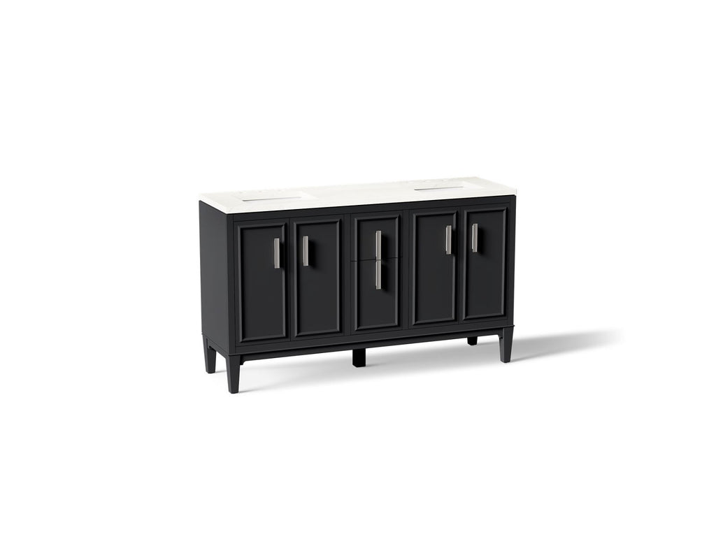 KOHLER K-33547-ASB-1WX Southerk 60" Bathroom Vanity Cabinet With Sinks And Quartz Top - Slate Grey