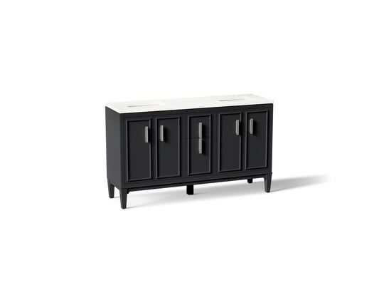 KOHLER K-33547-ASB-1WX Southerk 60" bathroom vanity cabinet with sinks and quartz top - Slate Grey
