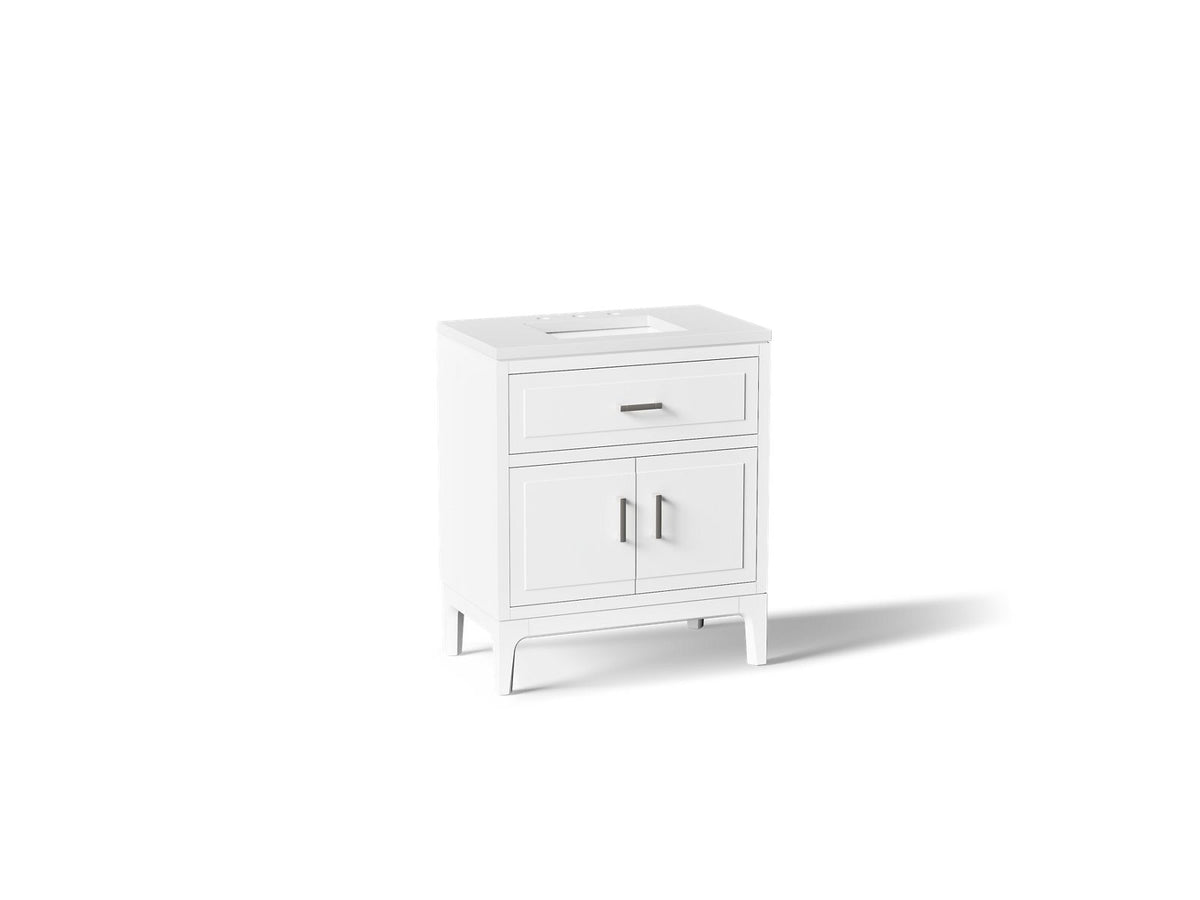 KOHLER K-33552-ASB-0 Seer 30" Bathroom Vanity Cabinet With Sink And Quartz Top - White