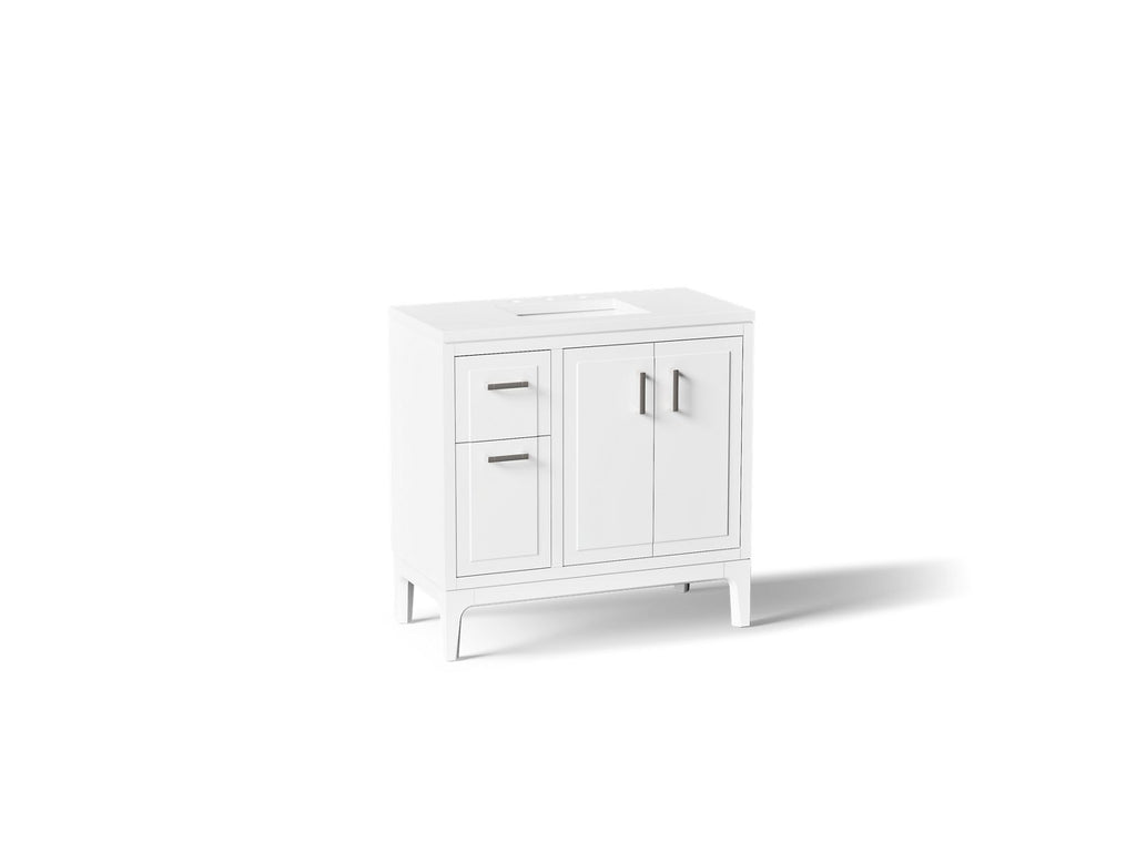 KOHLER K-33553-ASB-0 Seer 36" Bathroom Vanity Cabinet With Sink And Quartz Top - White