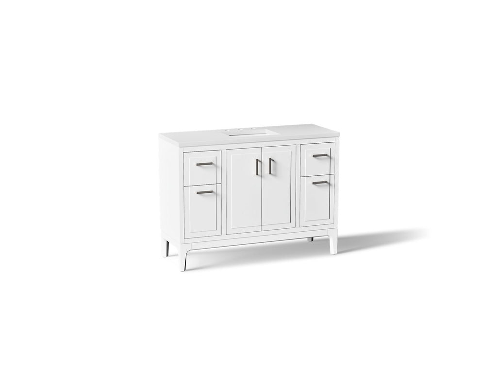 KOHLER K-33554-ASB-0 Seer 48" Bathroom Vanity Cabinet With Sink And Quartz Top - White