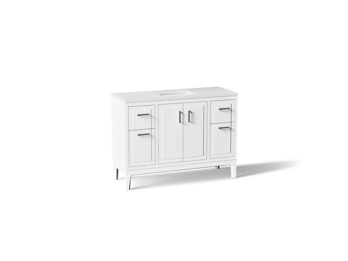 KOHLER K-33554-ASB-0 Seer 48" Bathroom Vanity Cabinet With Sink And Quartz Top - White