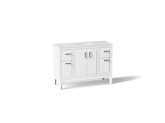 KOHLER K-33554-ASB-0 Seer 48" bathroom vanity cabinet with sink and quartz top - White