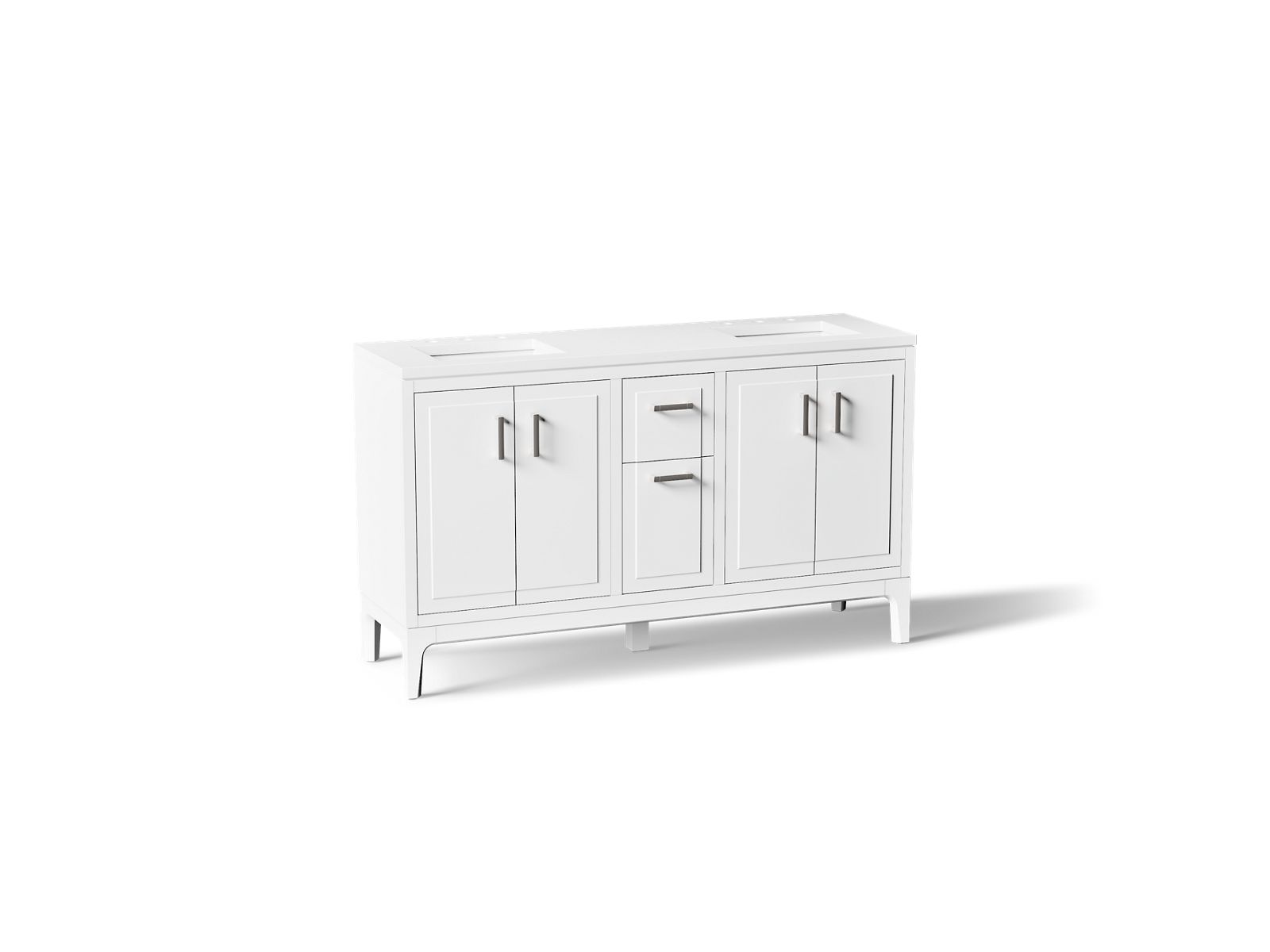 KOHLER K-33555-ASB-0 Seer 60" Bathroom Vanity Cabinet With Sinks And Quartz Top - White