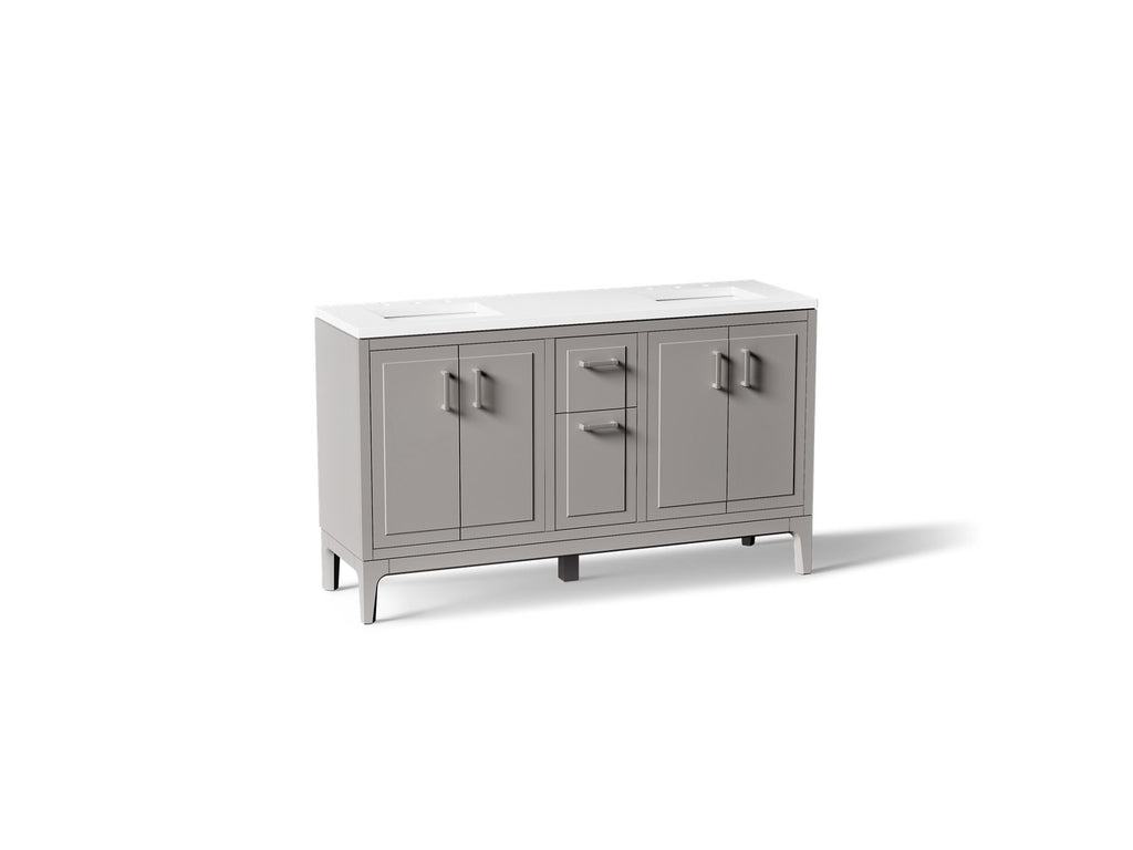 KOHLER K-33555-ASB-1WT Seer 60" Bathroom Vanity Cabinet With Sinks And Quartz Top - Mohair Grey
