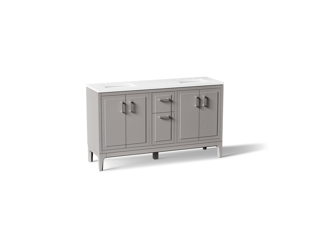 KOHLER K-33555-ASB-1WT Seer 60" Bathroom Vanity Cabinet With Sinks And Quartz Top - Mohair Grey